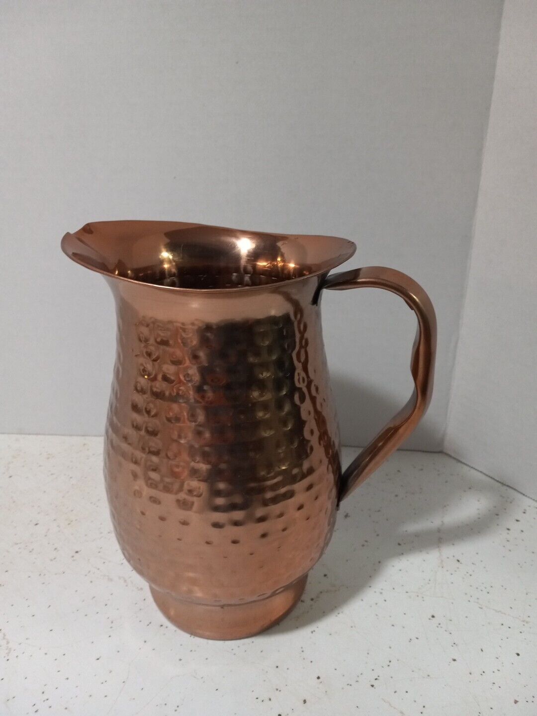 Hand Hammered Solid Copper  2+ Quart Water Pitcher Hollow Copper Handle 