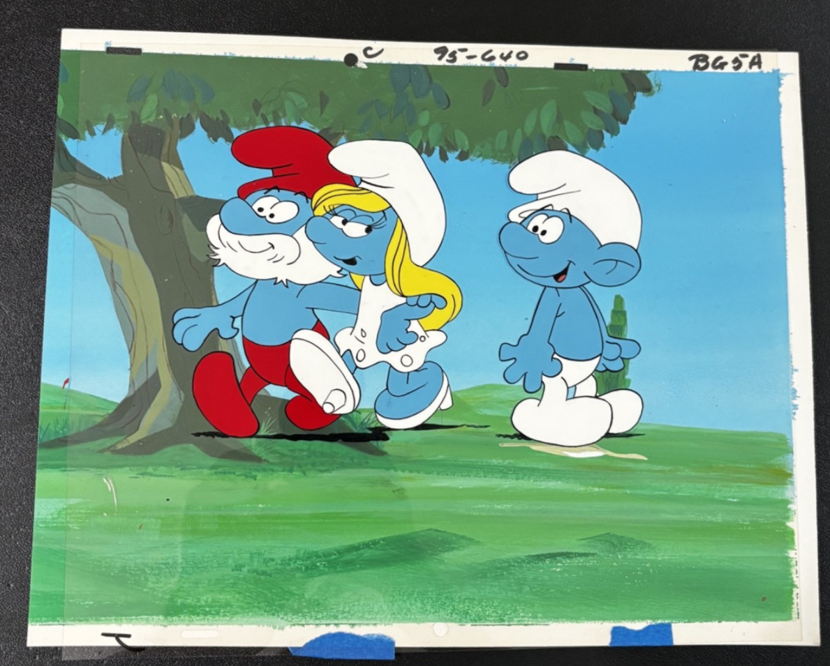 HUGE The Smurfs production cel background 80's cartoons Smurfette Hanna-Barbera HUGE The Smurfs production cel background 80's cartoons Smurfette Hanna-Barbera