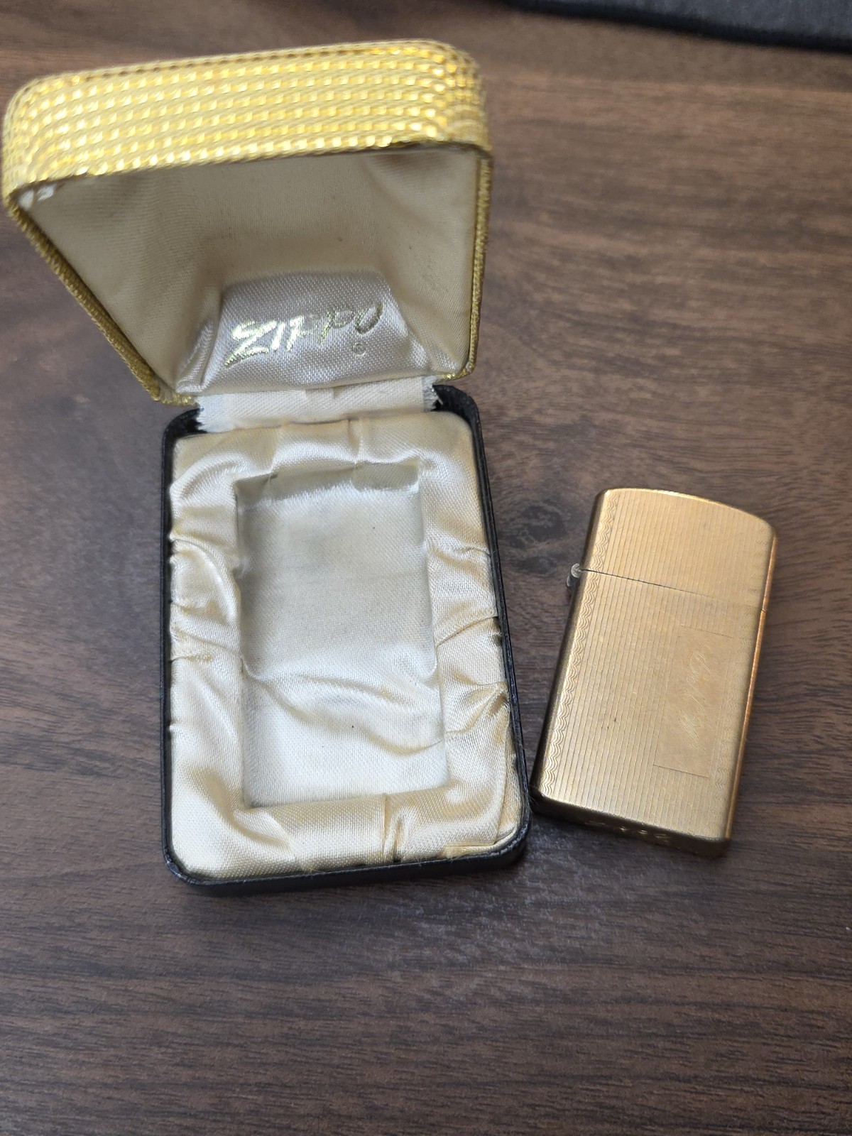 Vtg 1957-58 Zippo 10K Gold Filled Slim Lighter Engraved With Original Case