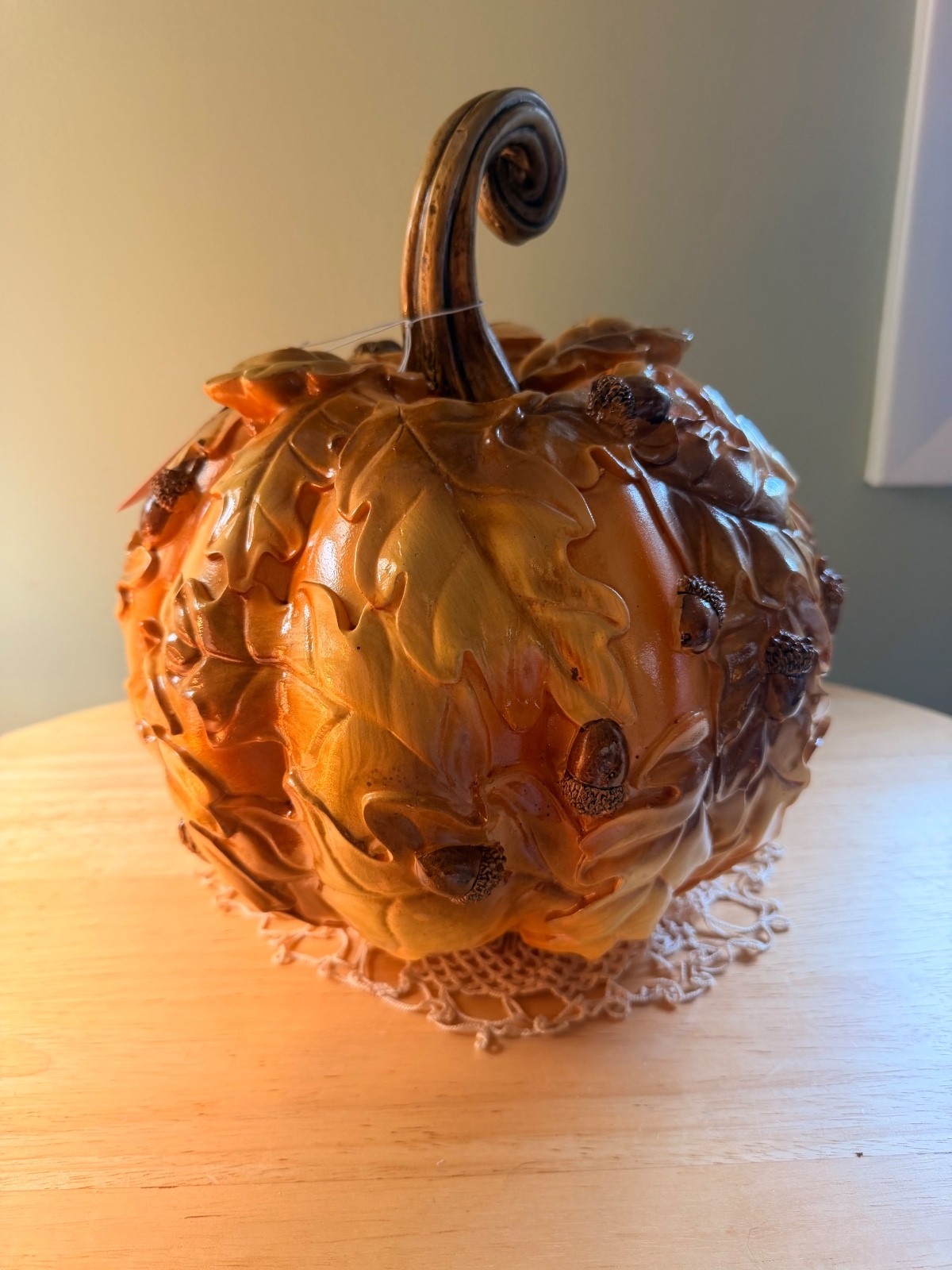 The Farmhouse Collection Decorative Pumpkin with Oak Leaves and Acorns