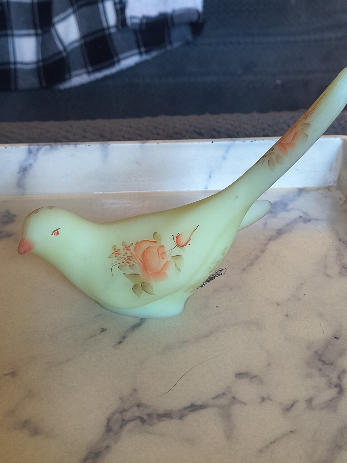 Vintage Fenton Custard Hand Painted V. Gherke Signed Bird of Happiness Art Glass Vintage Fenton Custard Hand Painted V. Gherke Signed Bird of Happiness Art Glass