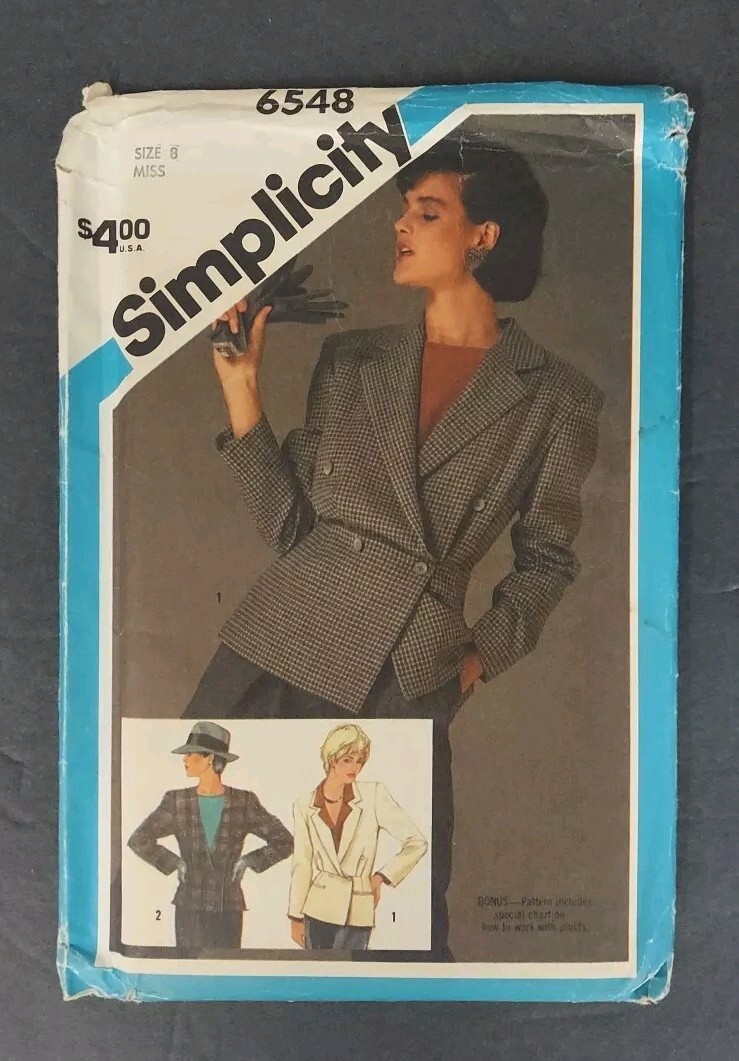 Vtg 1984 Simplicity 6548 Pattern Misses Front Draped Lined Jacket Size 8 Uncut 