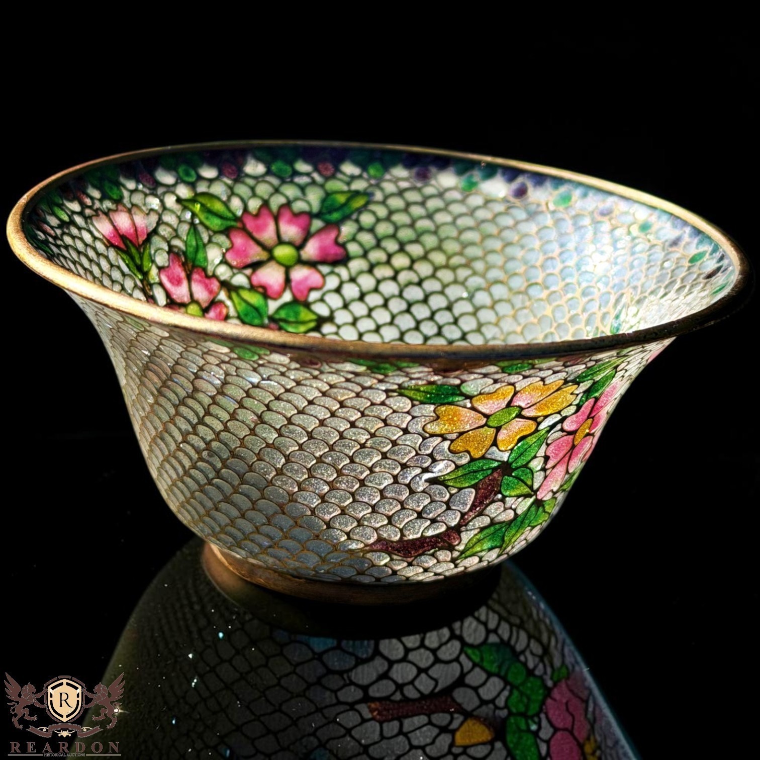 Antique Chinese Plique-à-Jour Style Cloisonné Enamel Bowl Floral Translucent