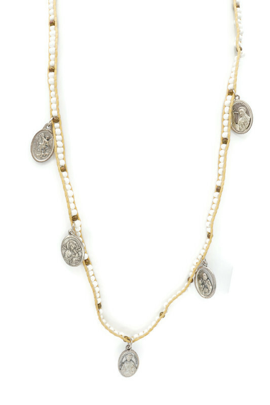Vintage Religious Medal Necklace White Bead Cord 28 Vintage Religious Medal Necklace White Bead Cord 28