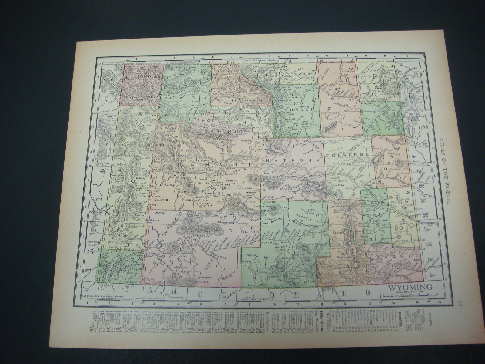 1914 Rand McNally Atlas Map Page Wyoming / Utah Nice Color Suitable To Frame