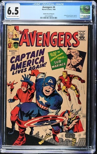 Avengers #4 1966 Marvel Comics CGC 6.5 Captain Amerca app Golden Record reprint