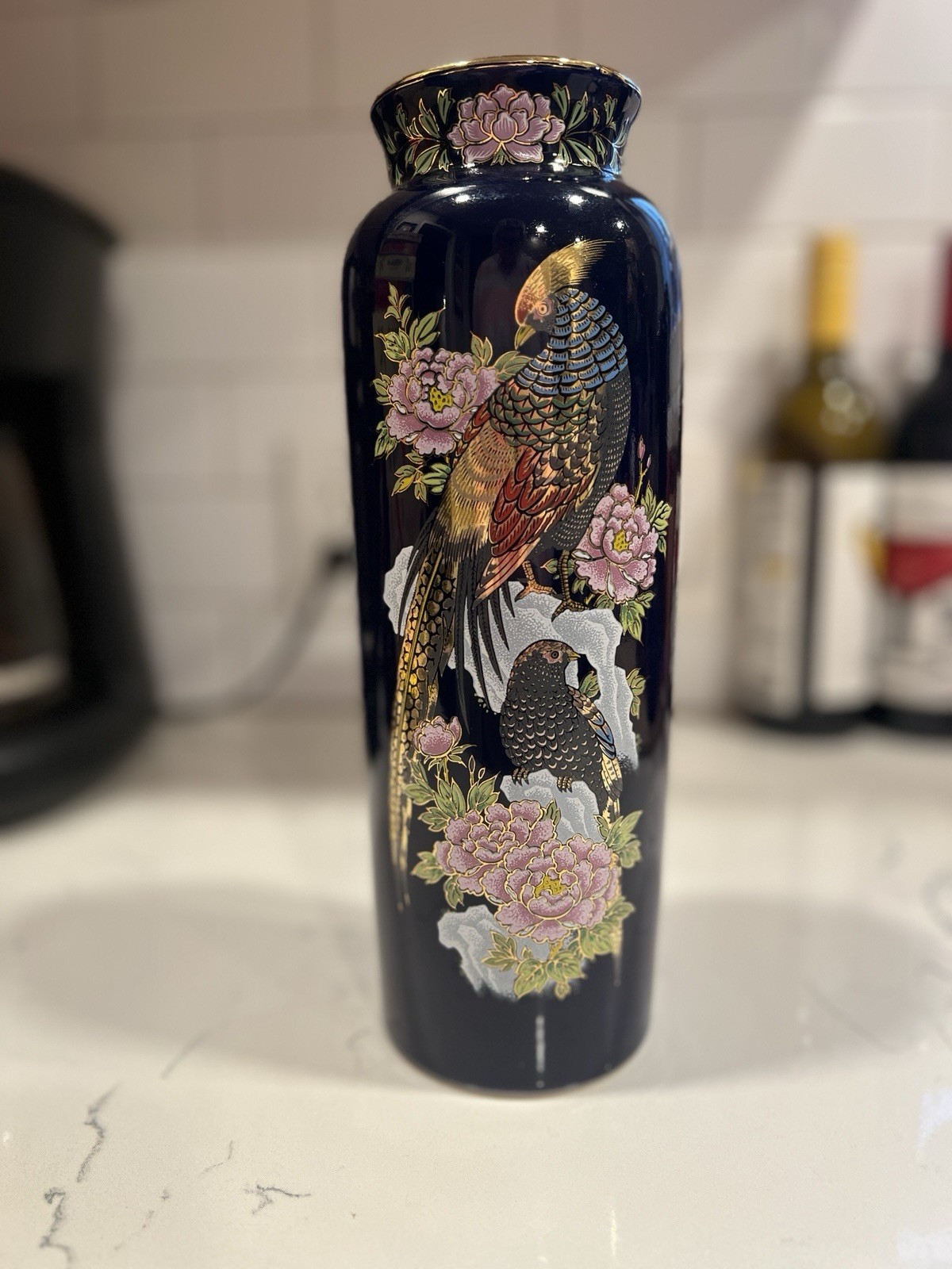 Kutani 10.5-inch Cobalt Blue Porcelain Japanese Vase Very Nice Condition Vintage