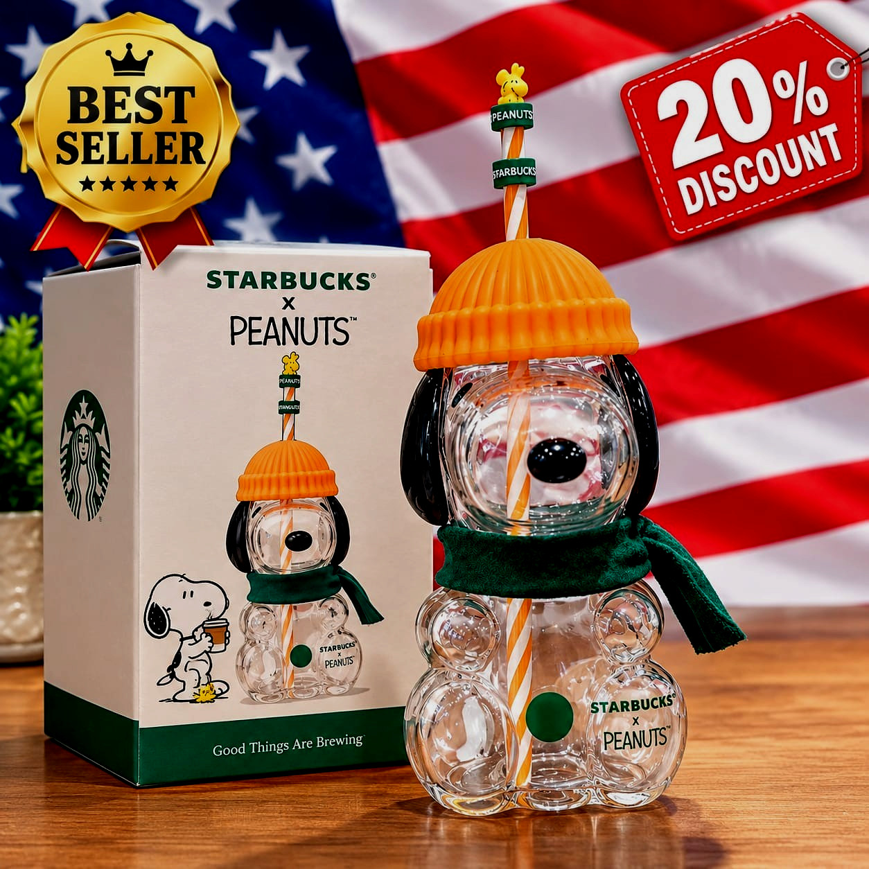 Starbucks x Peanuts Snoopy Glass Tumbler Cup Limited Edition w/ Box New Sealed Starbucks x Peanuts Snoopy Glass Tumbler Cup Limited Edition w/ Box New Sealed
