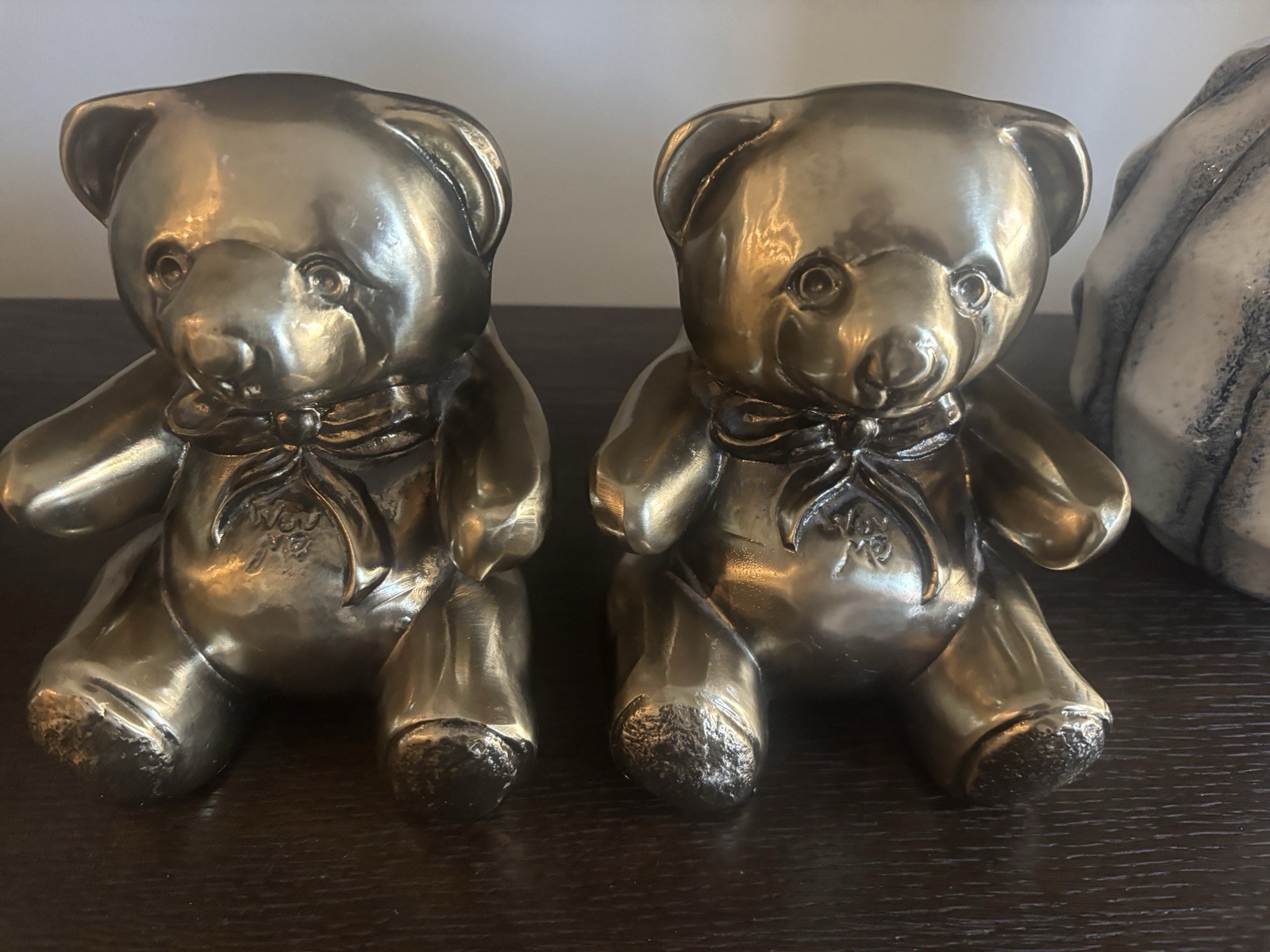 2 Vintage MCM 60's Brass Teddy Bear Bookends Wuv Me  *Signed* Victor