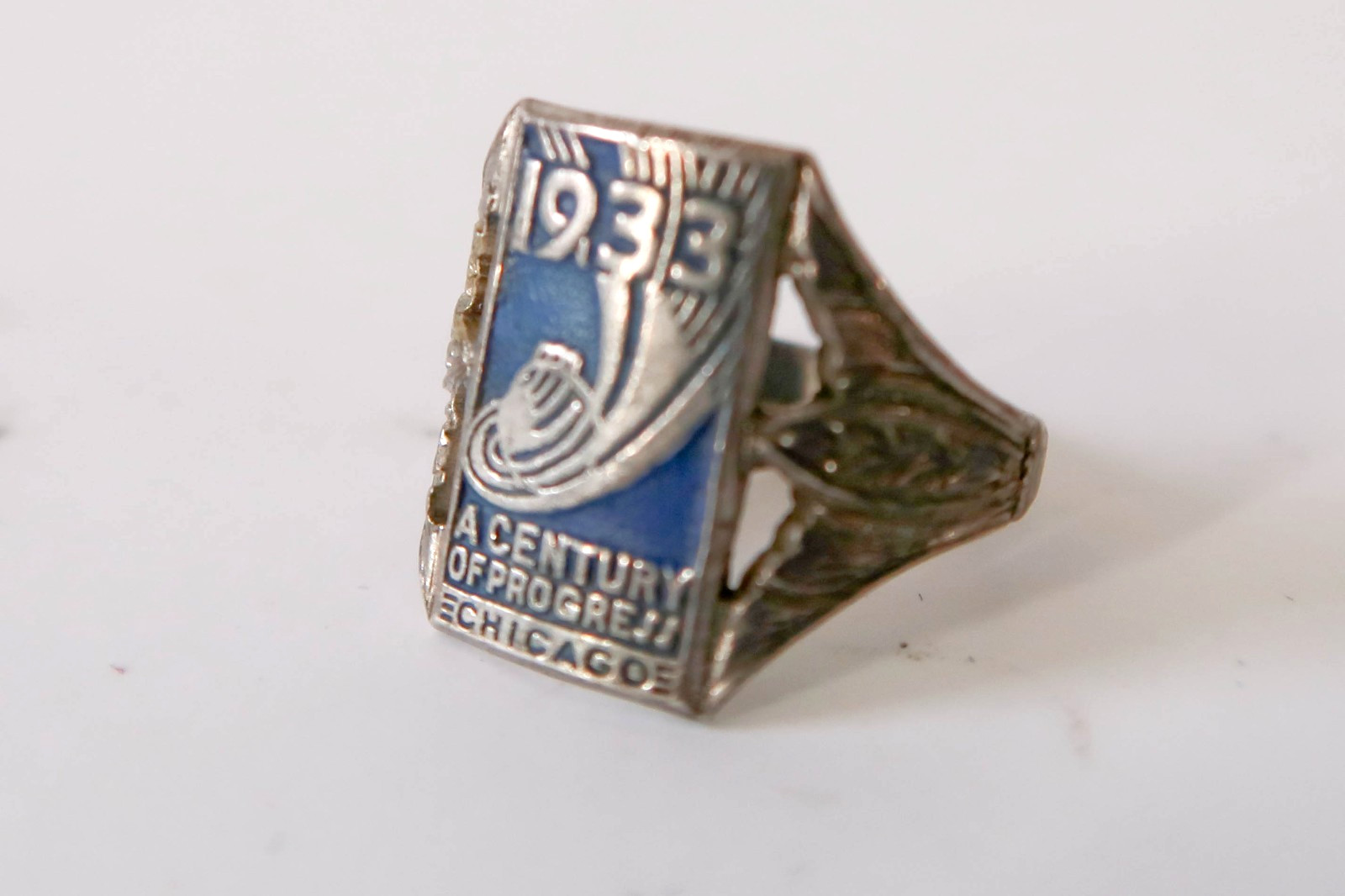 Vtg 1933 Chicago World's Fair Century of Progress Sterling Silver Enamel Ring
