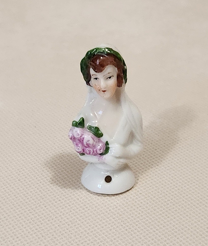 Miniature Germany Half Doll Pin Cushion Bride Porcelain Figurine Miniature Germany Half Doll Pin Cushion Bride Porcelain Figurine
