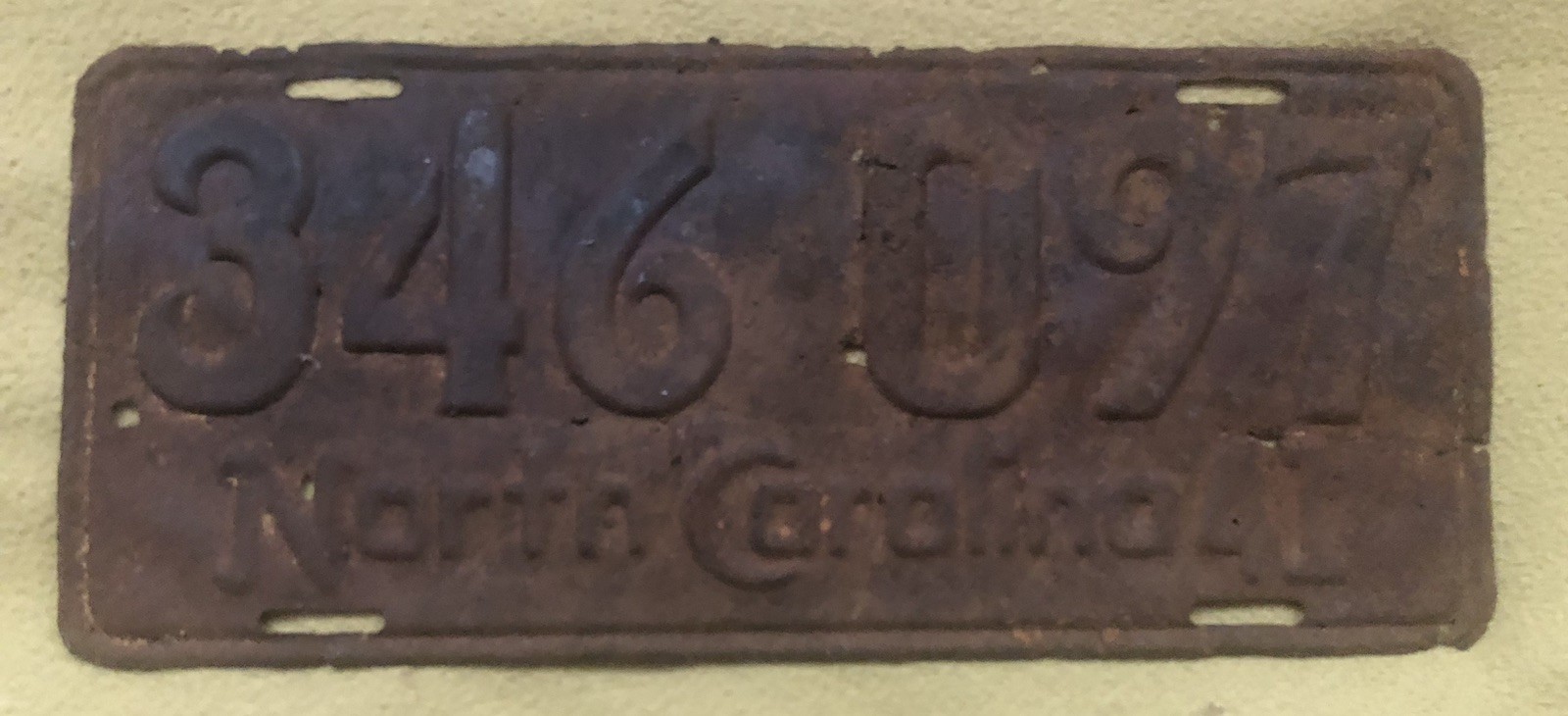 Vintage Original 1941 North Carolina License Plate Tag 346-097