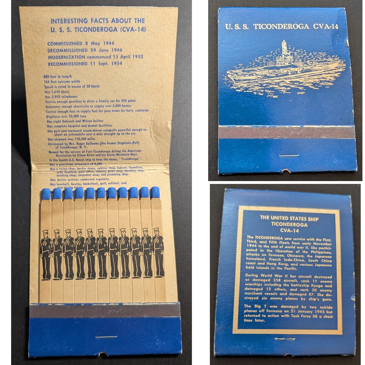 Giant Feature Matchbook U.S.S. Ticonderoga CVA-14