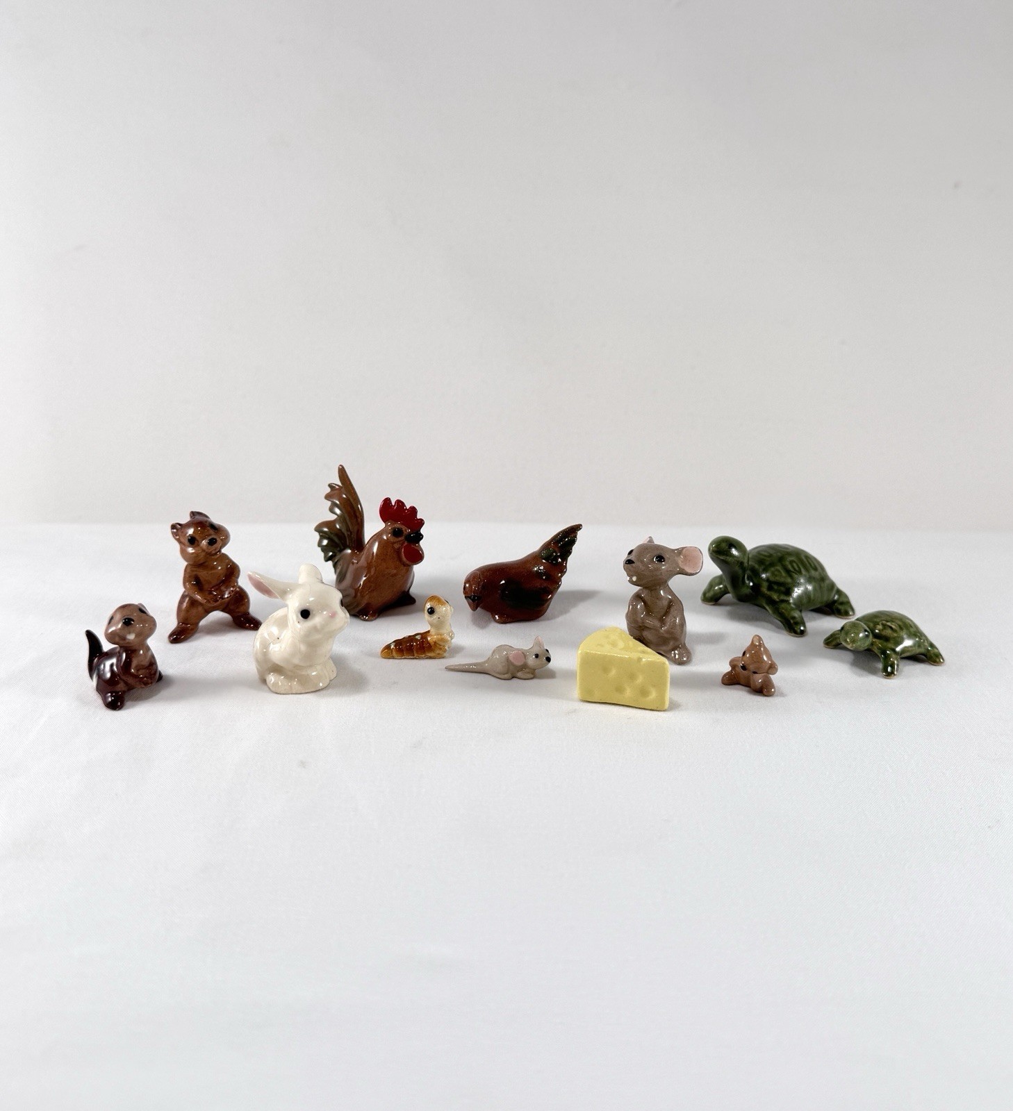 Vintage Hagen Renaker Miniature Figurine Lot of 12 - Turtles Mice Rooster Cheese