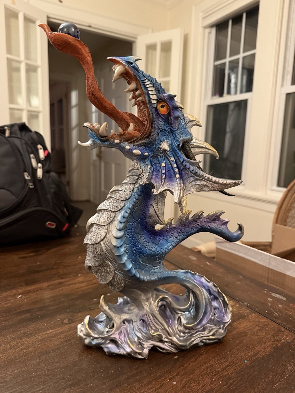 15.5” Blue Purple Dragon Statue Fantasy Gothic Fire Breathing Resin Figurine