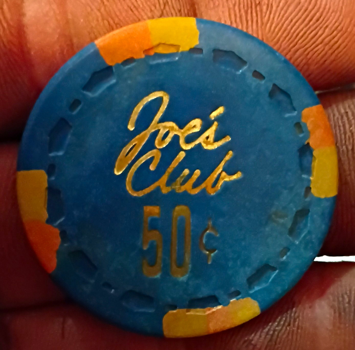 Vintage Joe\'s Club San Jose CA 50c Poker Chip Clay Fractional California 1960s