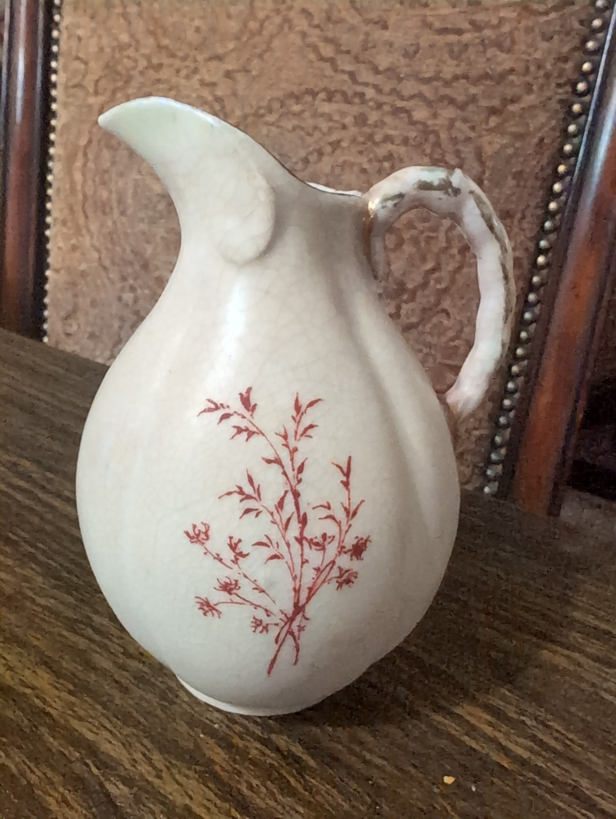 Antique Austrian Bohemian Porcelain Pitcher Floral Gold Trim Mold 3535 Crazed