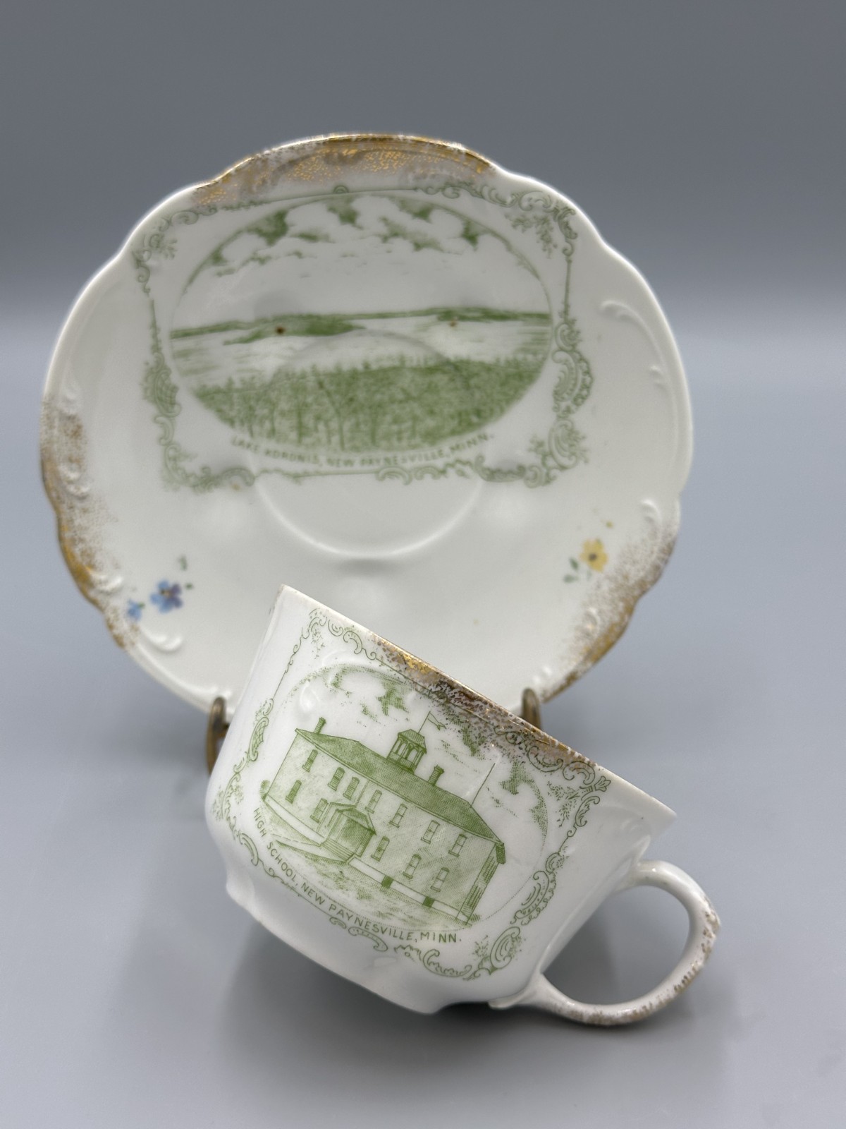 c 1900 NEW PAYNESVILLE MINNESOTA Wheelock Porcelain Cup & Saucer AUSTRIA Antique