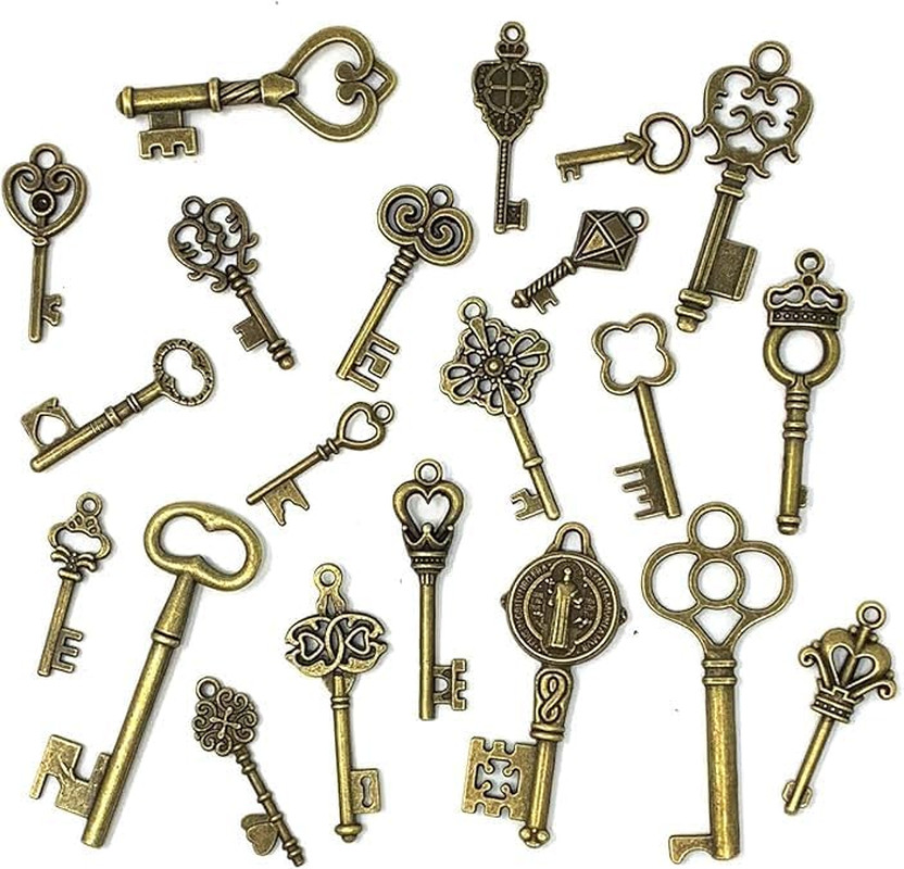 150-PCS Antique Skeleton Key Charm Set, Mixed Bronze & Brass Vintage Keys