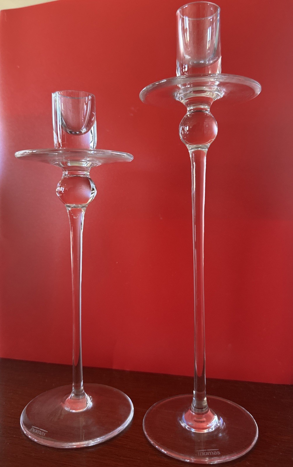 Vintage Pair Thomas ~Rosenthal~Candlesticks Holders Slender Clear Crystal~Modern