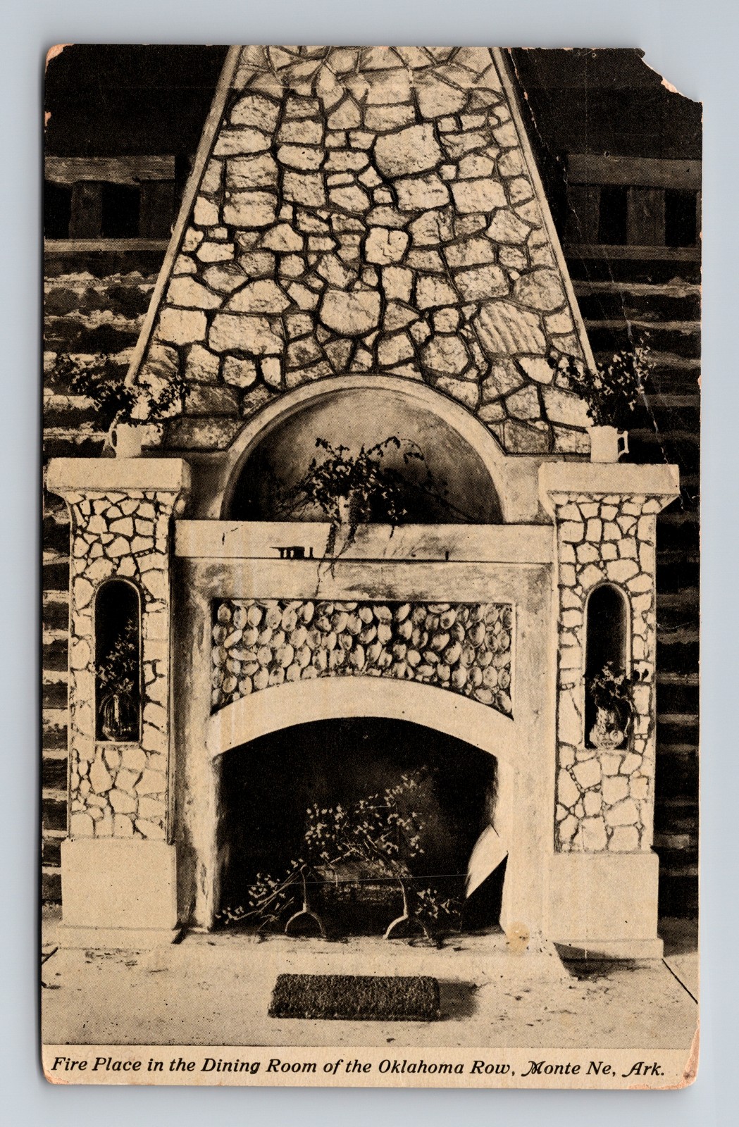 Monte Ne, AR-Arkansas, Oklahoma Row Dining Room Fireplace Vintage c1911 Postcard
