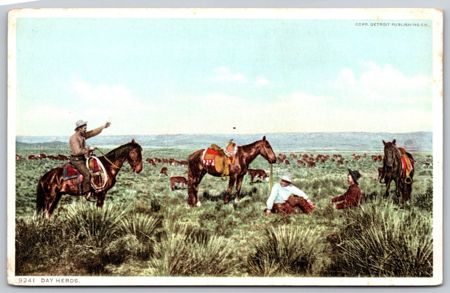 Vintage Cowboy Day Herds Postcard Detroit Publishing Western Art BB285 Vintage Cowboy Day Herds Postcard Detroit Publishing Western Art BB285