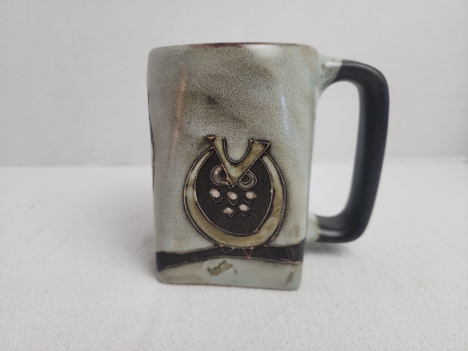 VTG NEW Mara Mexico Large Owl Coffee Mug Square Bottom Stoneware Art Pottery