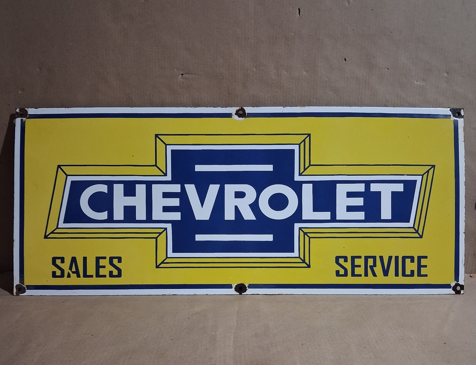 Chevrolet Sales Service Porcelain Enamel Sign  36x15 Inches 1  Sided