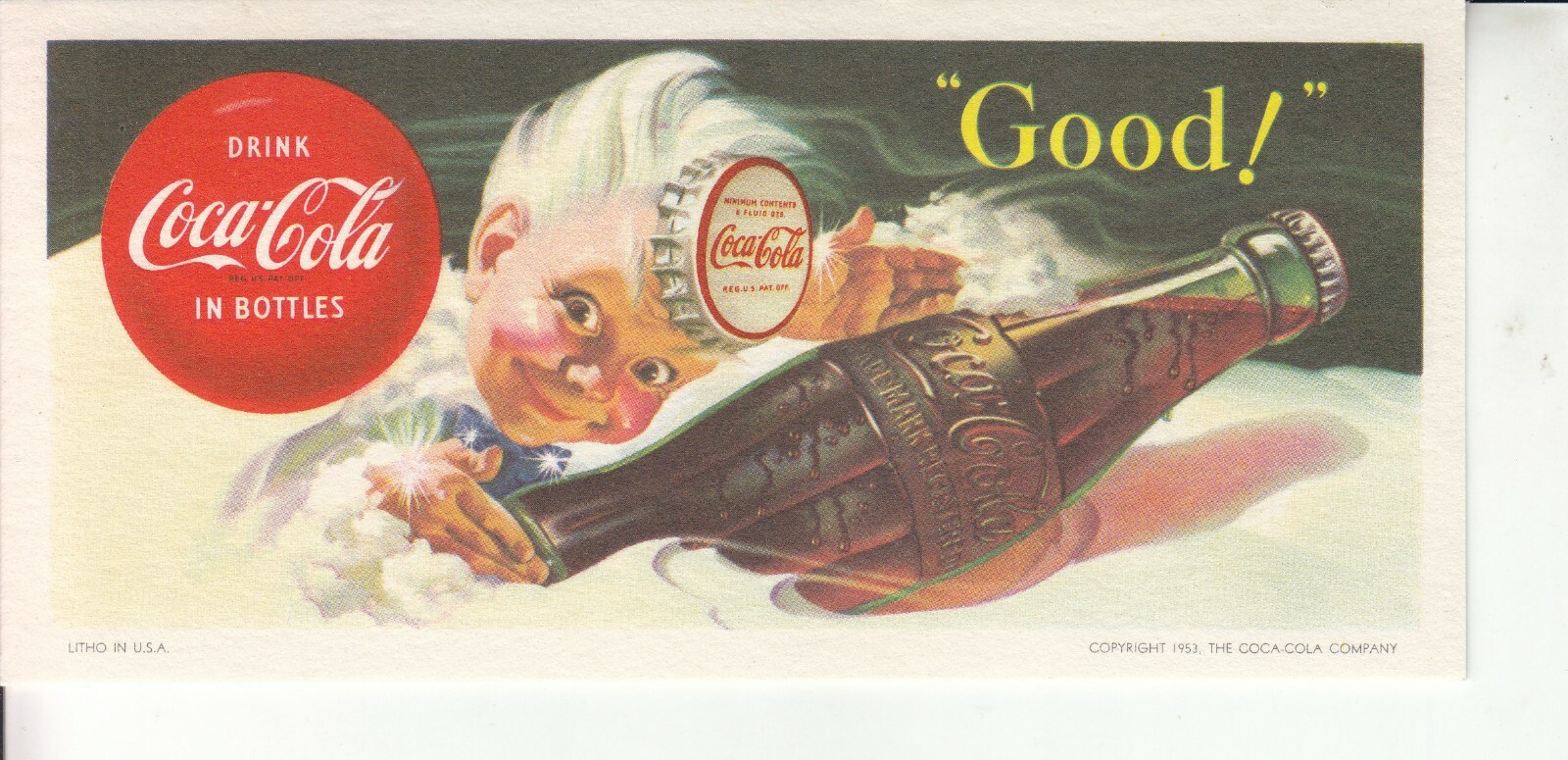 1953  COCA-COLA  BLOTTER  SPRITE  BOY & BOTTLE   NOS
