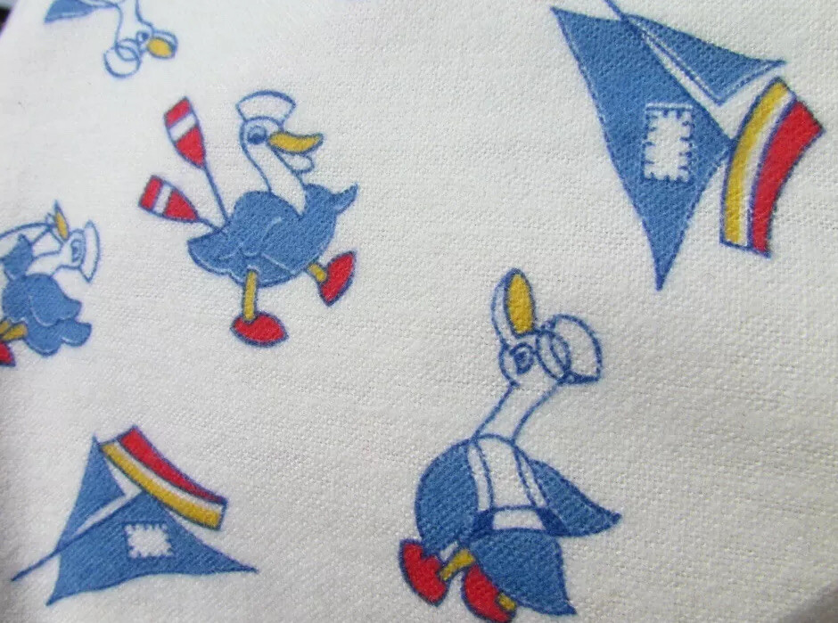 VTG fabric ducks sailboat 36” X 64” juvenile novelty cotton 1950s nautical 60s