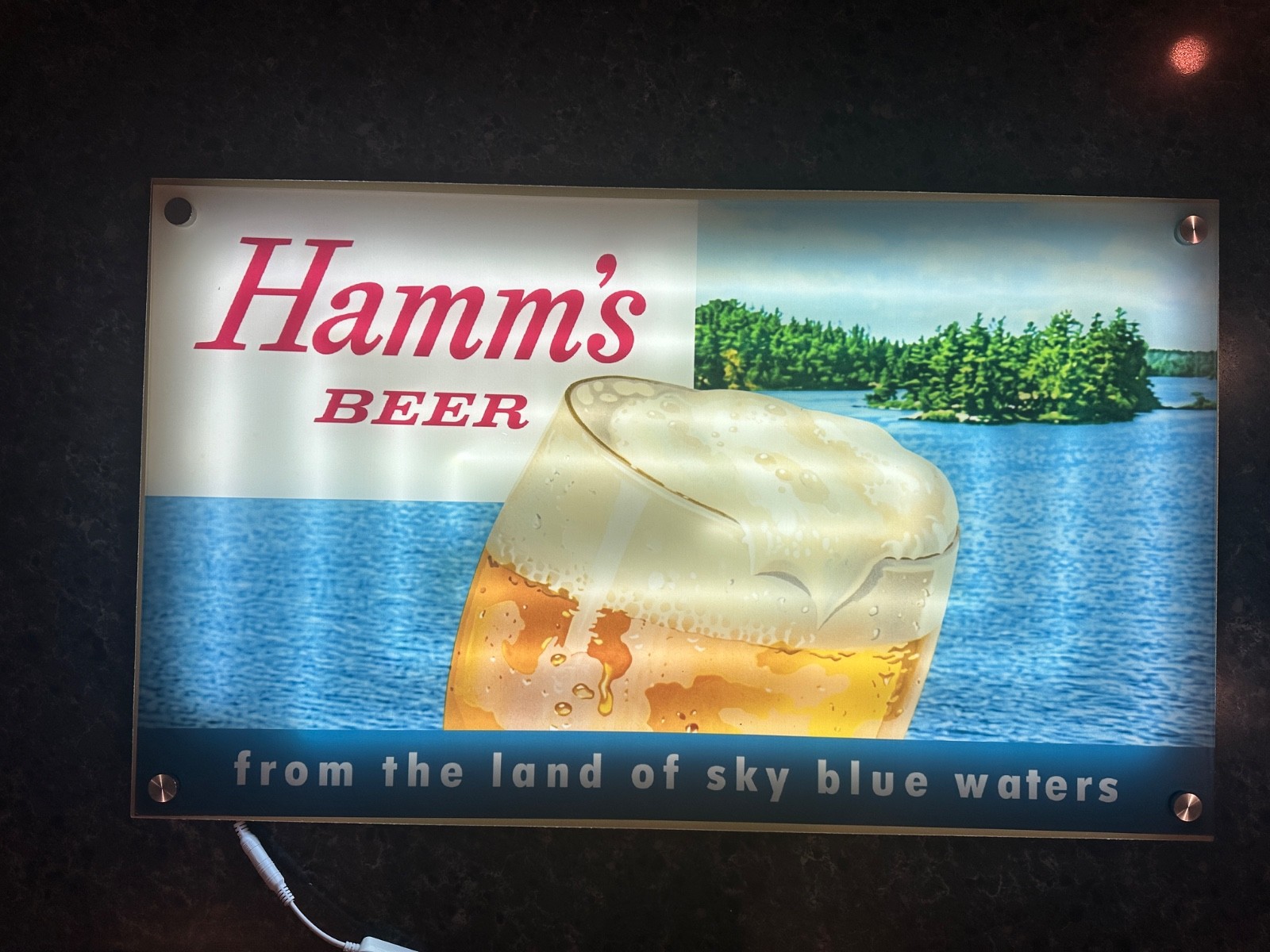 Hamm's Beer Sky Blue Waters LED Lighted Acrylic Bar Sign 18x30 Man Cave Decor