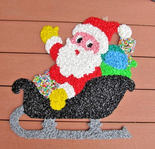 Vintage Christmas Melted Popcorn Santa in his Sleigh Decoration from the 1970s