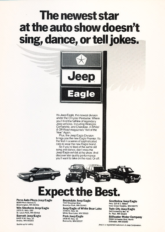 1988 Jeep Eagle Dealer - Classic Vintage Advertisement Ad A71-B 1988 Jeep Eagle Dealer - Classic Vintage Advertisement Ad A71-B