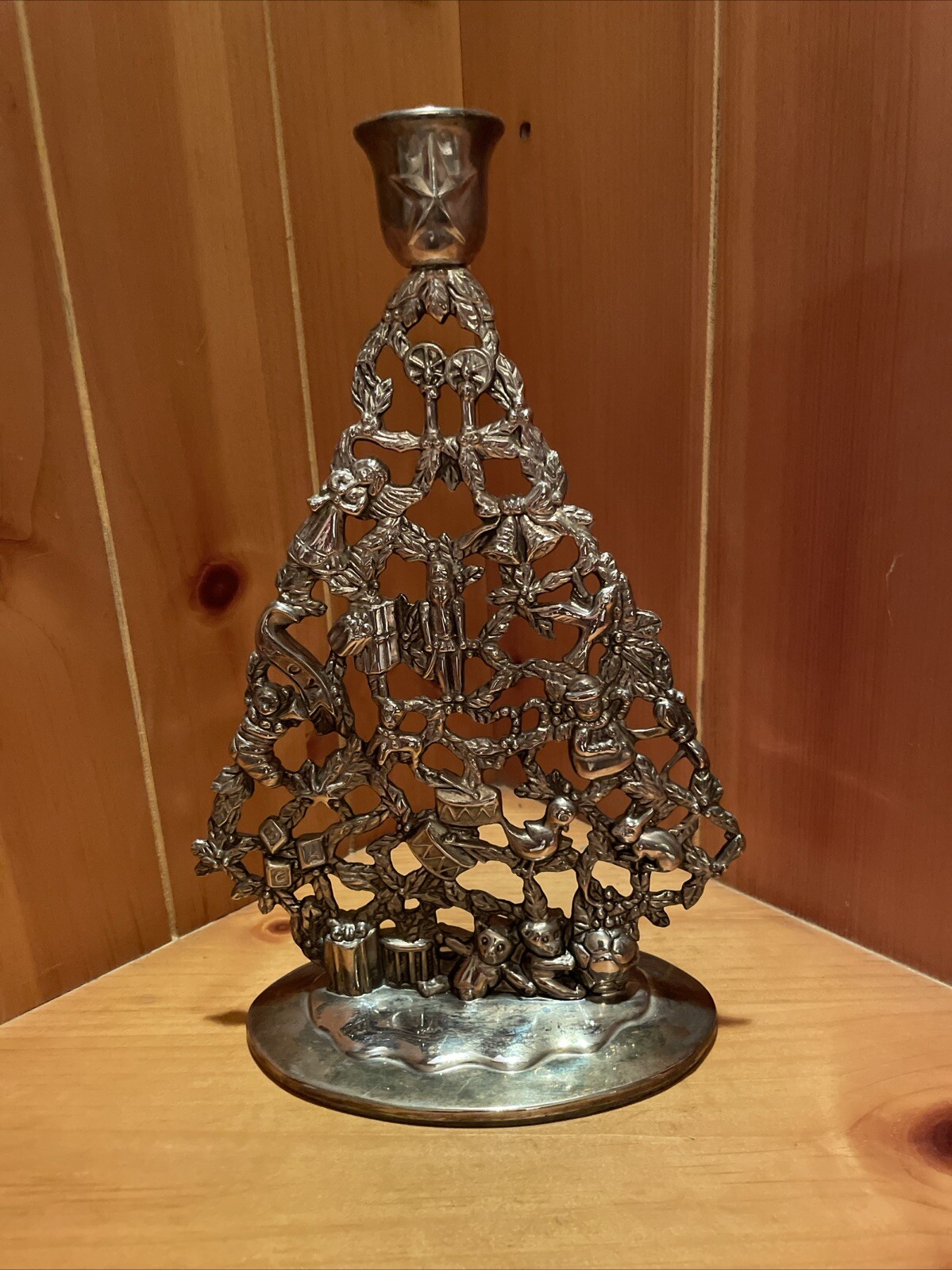 Vintage Godinger Christmas Tree Candle Holder Brass Silver Plate 11” Vintage Godinger Christmas Tree Candle Holder Brass Silver Plate 11”