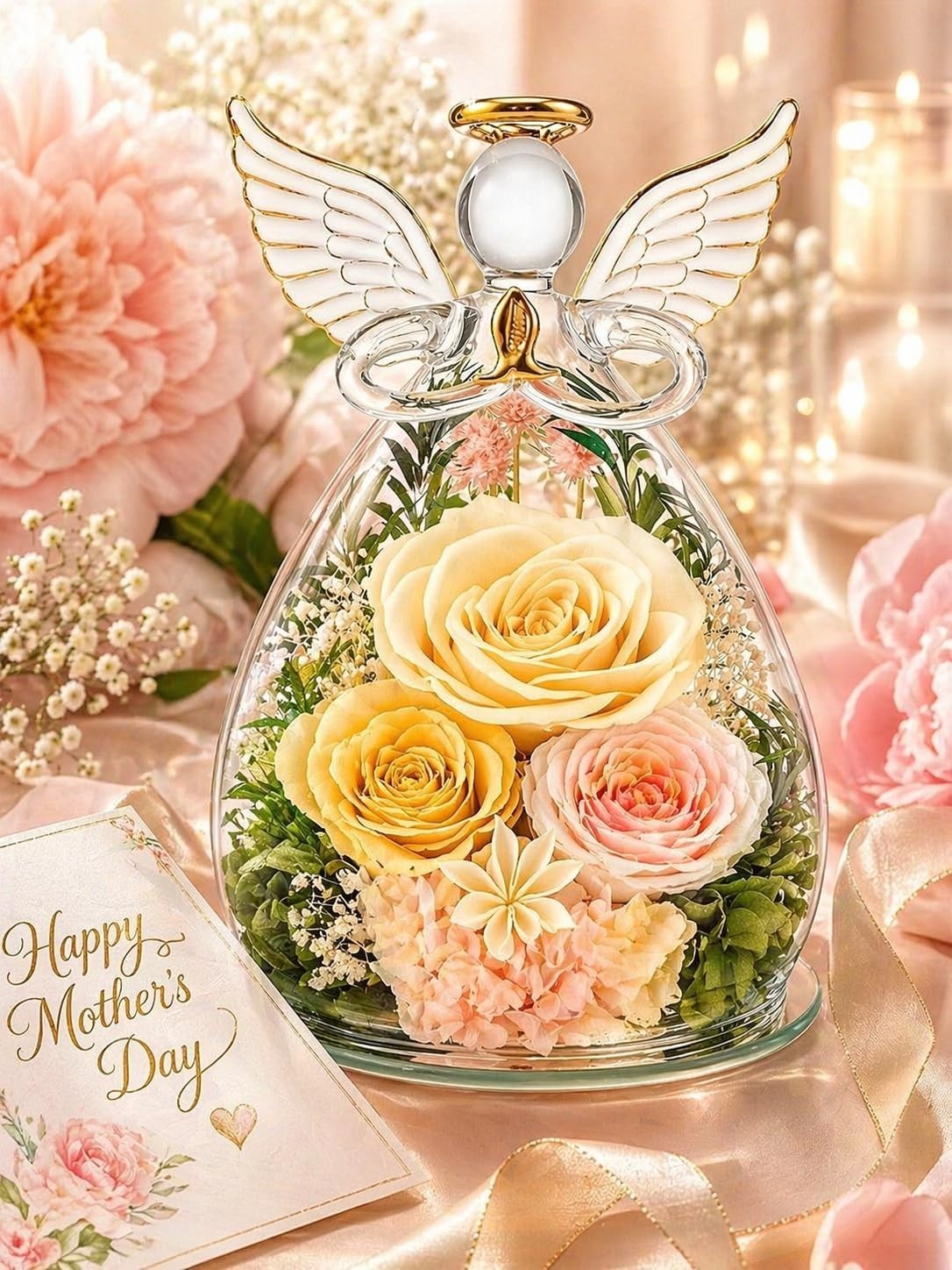 Preserved Rose in Glass Angel Figurine, Mothers Day Gifts for Mom/Wife/Grandma, Preserved Rose in Glass Angel Figurine, Mothers Day Gifts for Mom/Wife/Grandma,