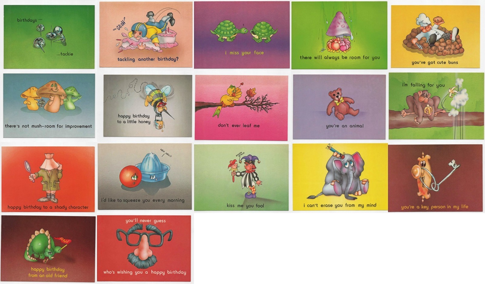 Lot of 17 Vintage 1985 Denise Wallner Funny Chrome Greeting Card Postcards EX/NM