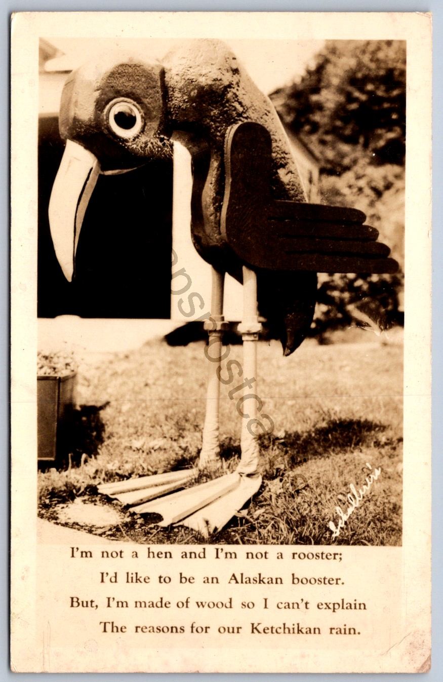 K49/ Ketchikan Alaska RPPC Postcard c1930 Folk Art Wooden Bird 471