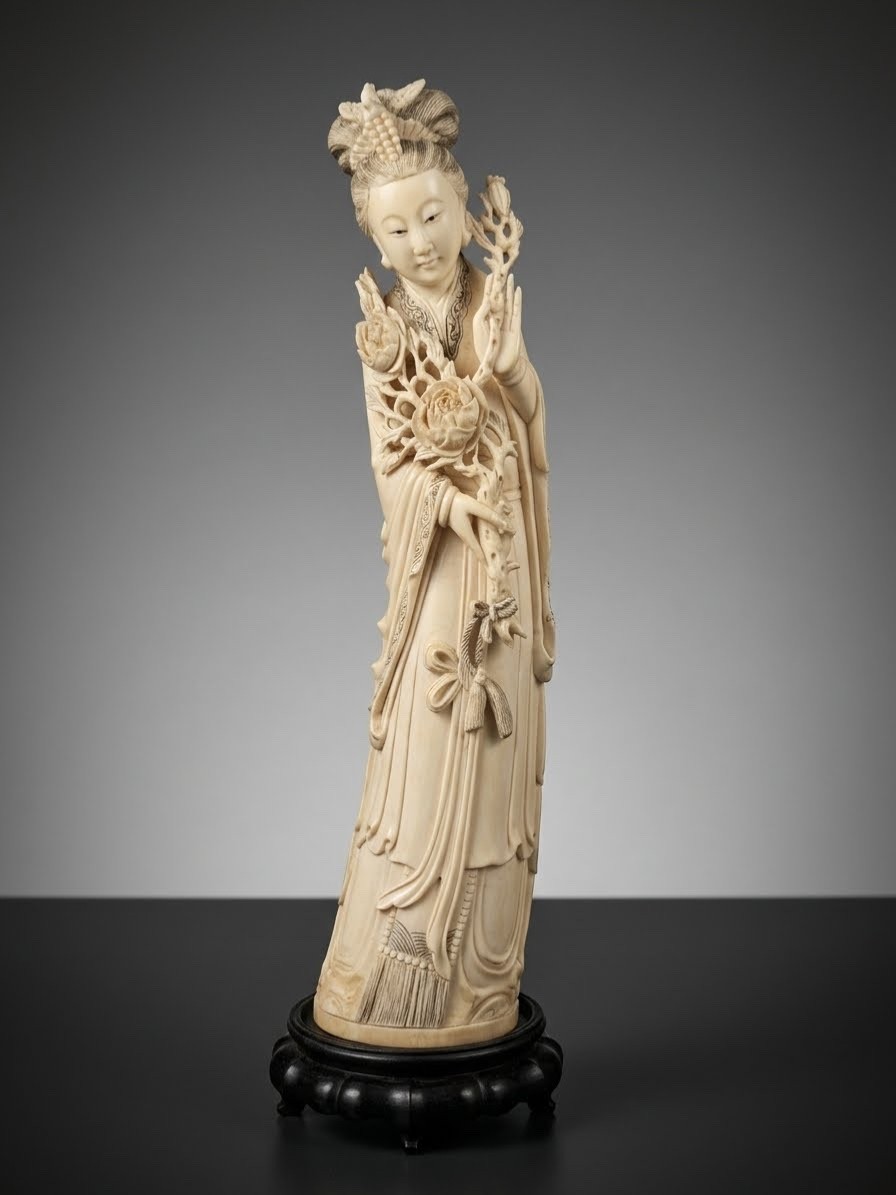 Fine Old Chinese Carved Woman Figure Statue H :13,5 INCH . Fine Old Chinese Carved Woman Figure Statue H :13,5 INCH .