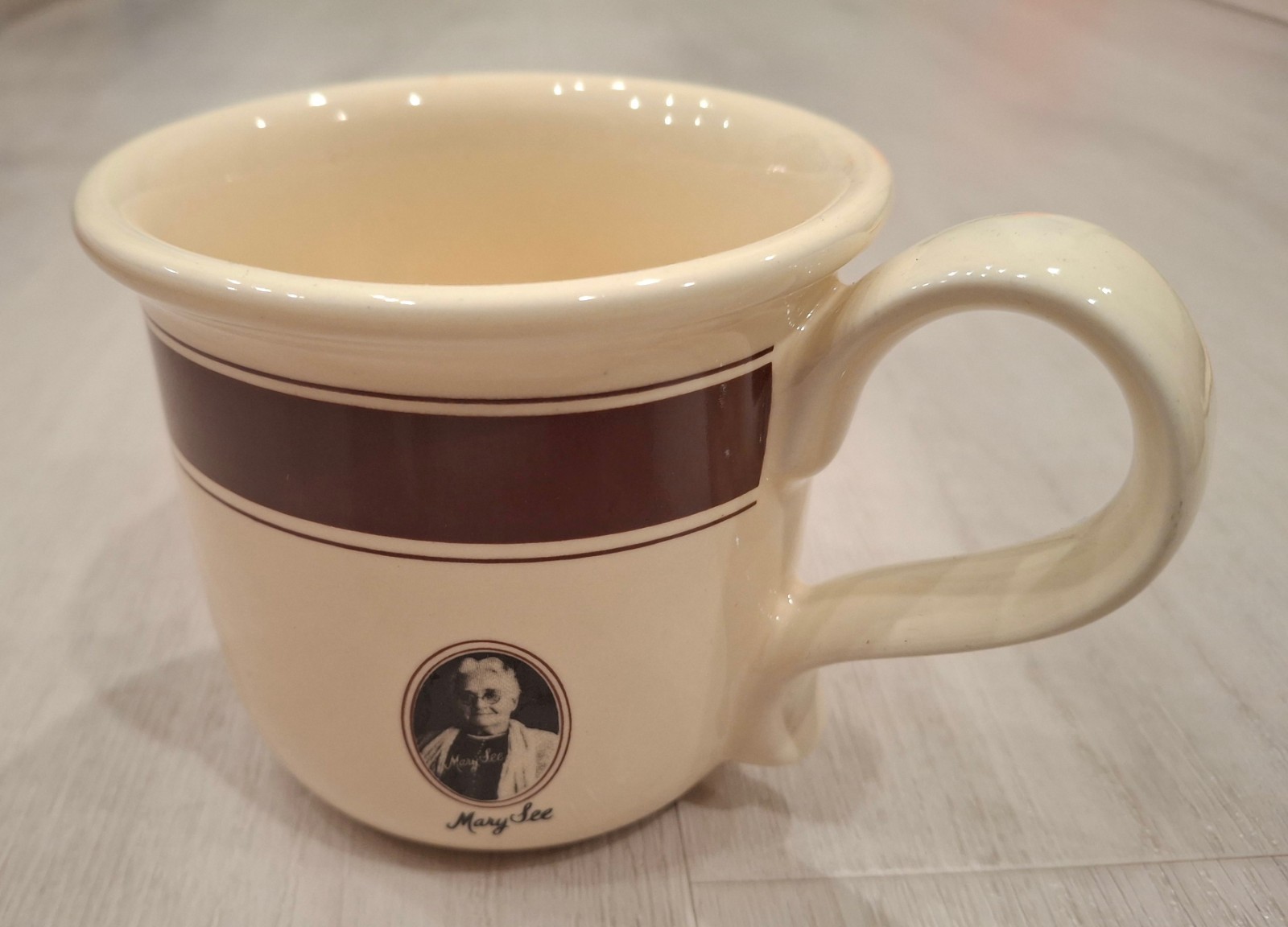 Vtg See's Candies Cream & Brown Flared Ceramic Coffee Mug RETRO CANDY DESIGN Vtg See's Candies Cream & Brown Flared Ceramic Coffee Mug RETRO CANDY DESIGN