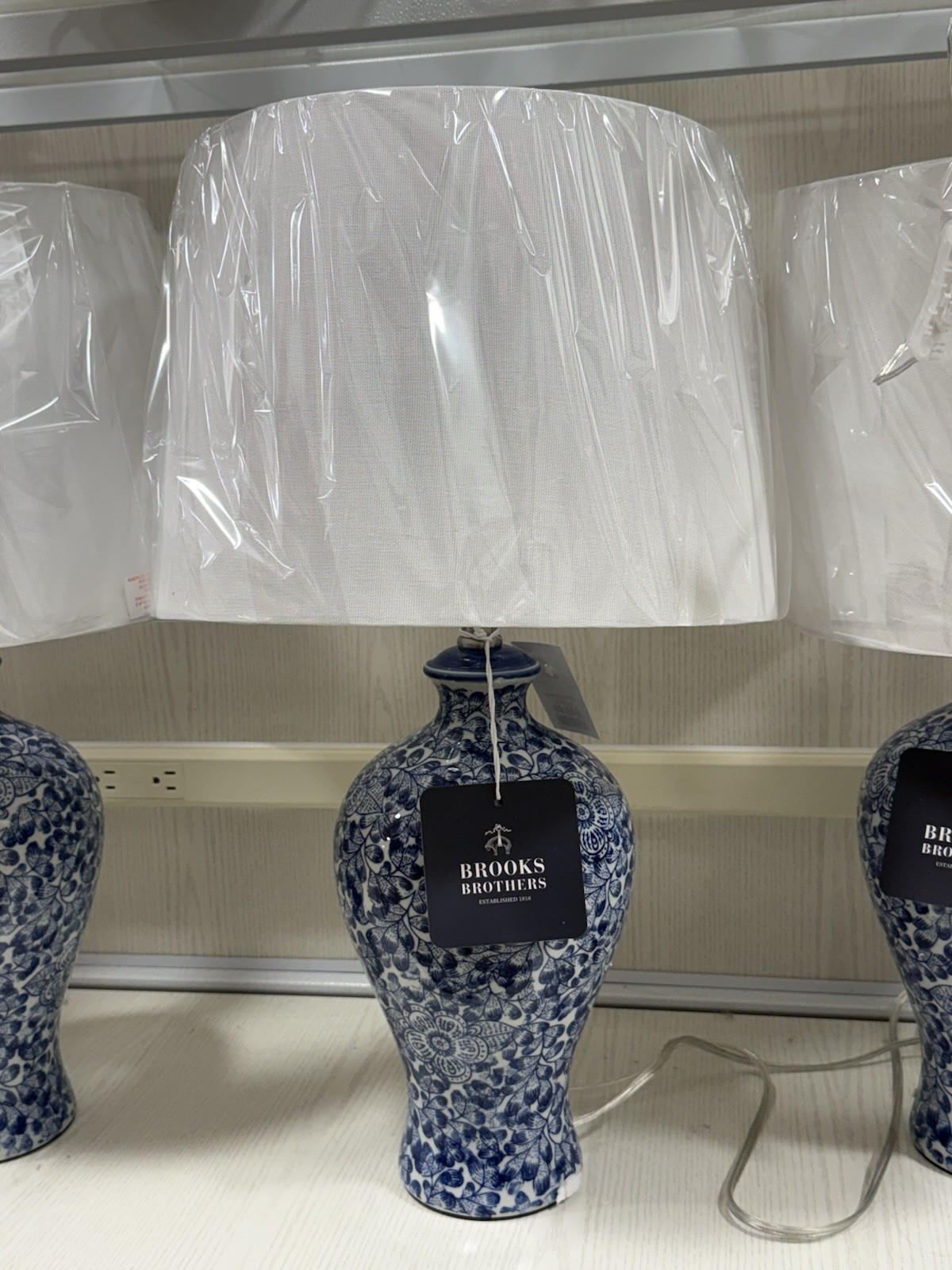 Brooks Brothers Blue & White Porcelain Table Lamp 24” w/ White Shade