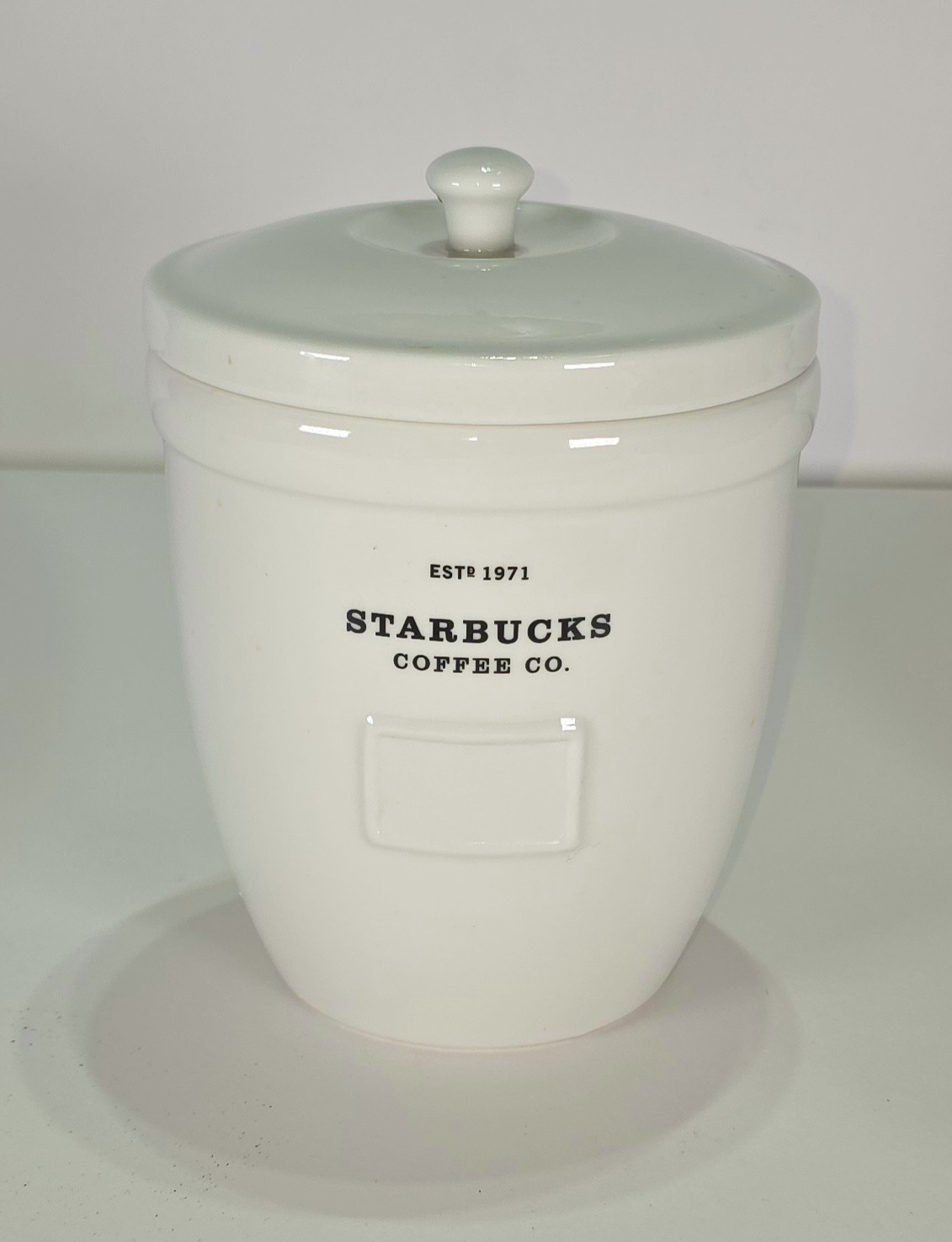 Starbucks year 2003 Abbey Barista white ceramic coffee canister cookie jar 64 Oz Starbucks year 2003 Abbey Barista white ceramic coffee canister cookie jar 64 Oz