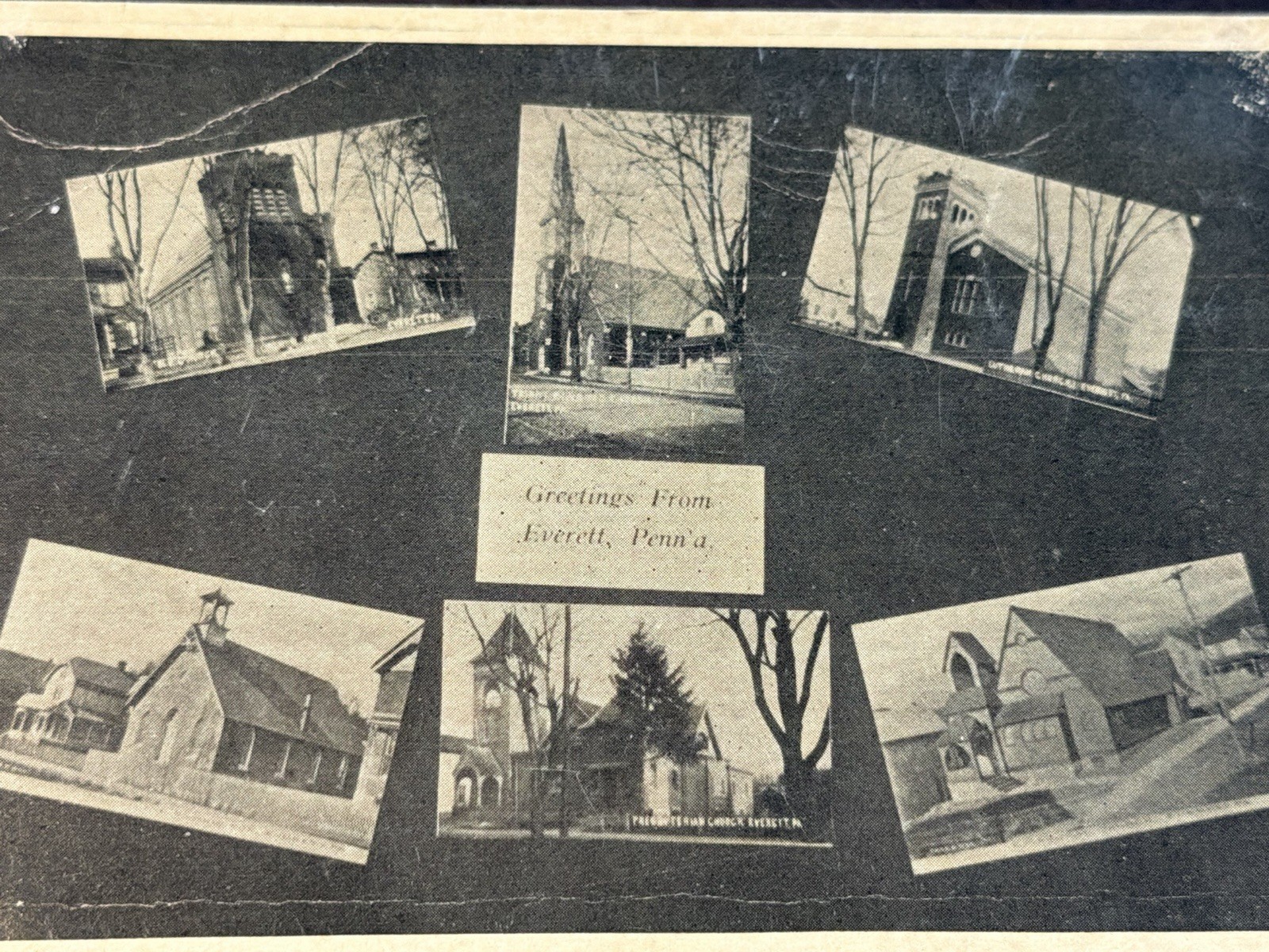 Vintage Greetings From Everett PA Postcard Multi-View Church 1910s A M Simon 