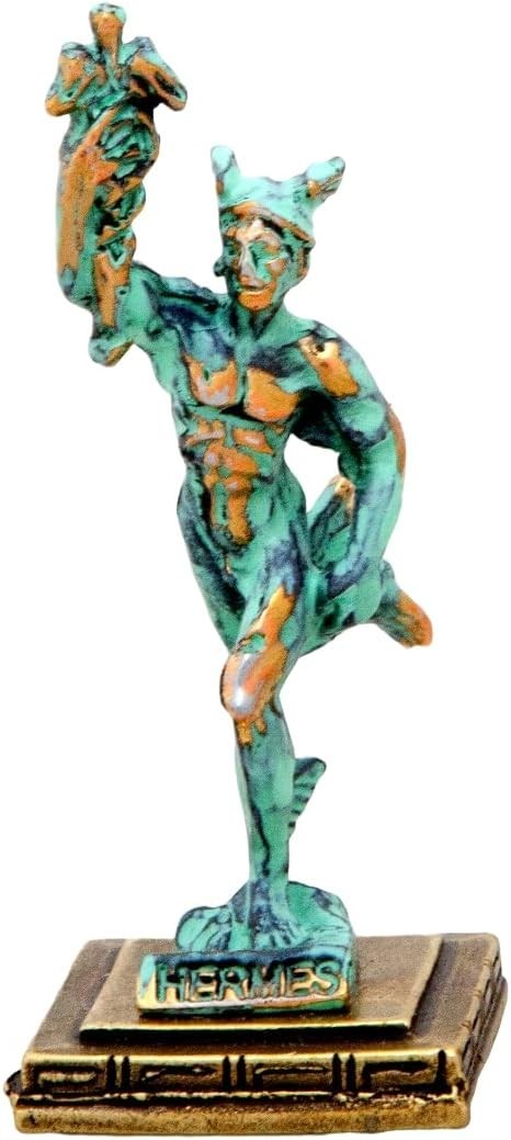 Ancient Greek God Hermes Statue Miniature Green Gold Mythology Figurine Ancient Greek God Hermes Statue Miniature Green Gold Mythology Figurine
