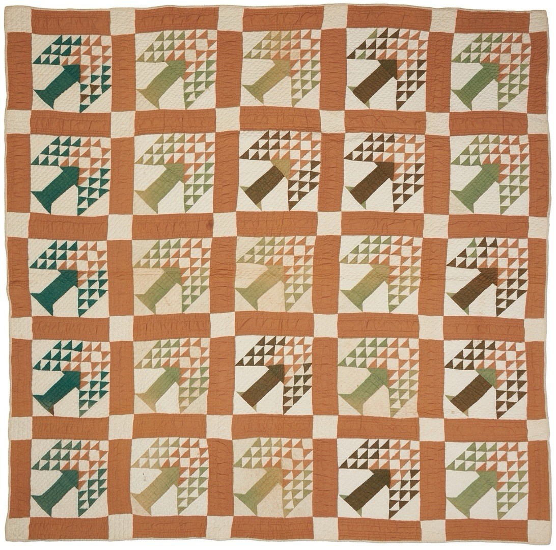 Early Antique Cotton Quilt  / Pine Tree /  Tree of Life Tennessse provenance 