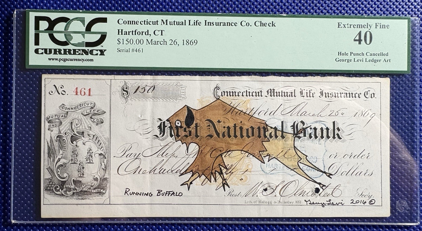 1869 Hartford, CT George Levi Native American Ledger Art PCGS EX 40 1869 Hartford, CT George Levi Native American Ledger Art PCGS EX 40
