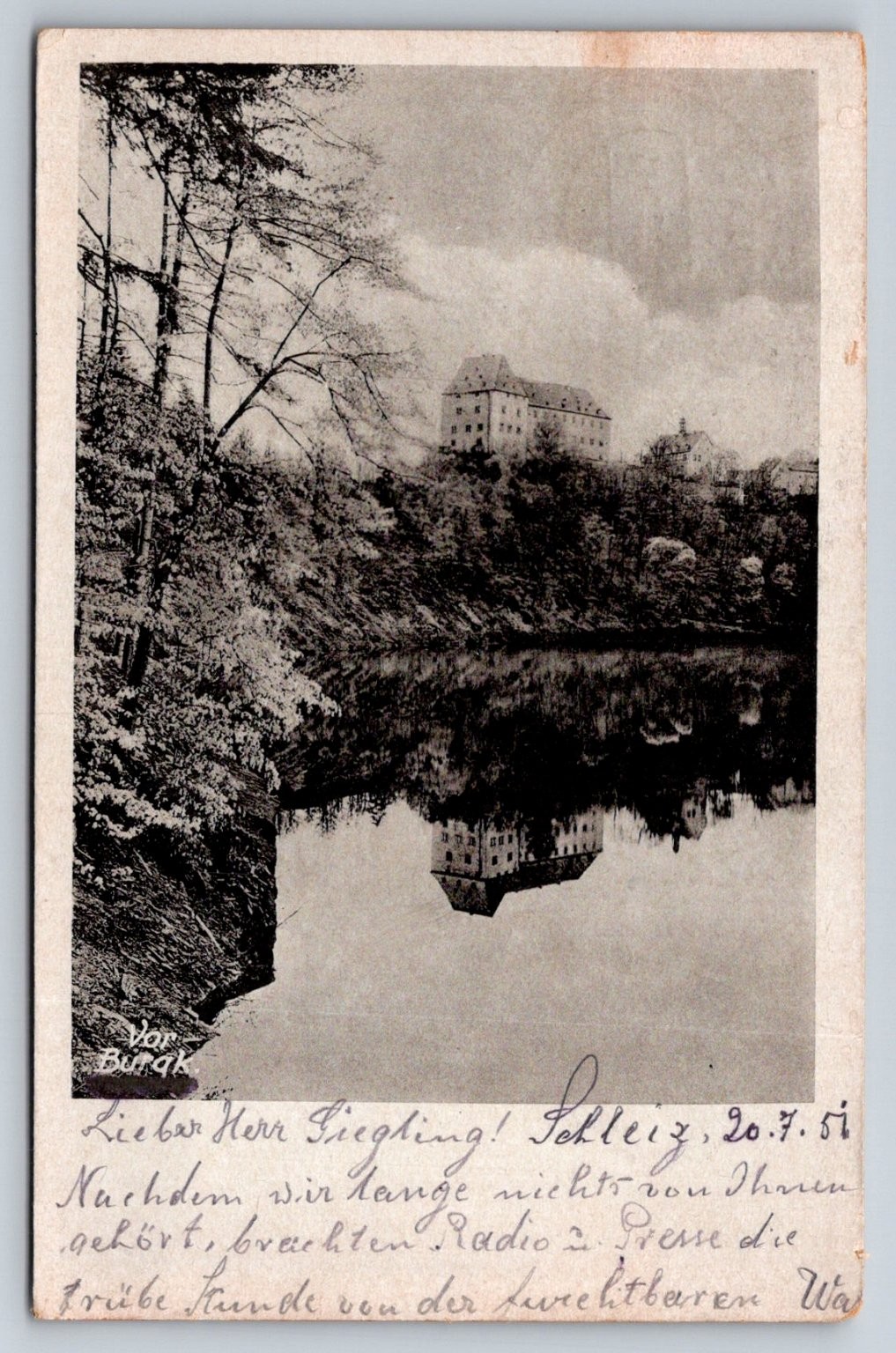 1951 Schleiz Thuringia Burgk Castle Postcard Germany