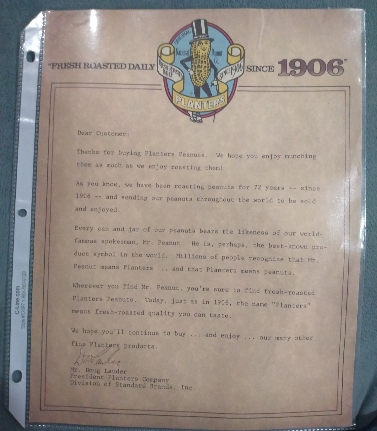 1978 Planters Peanuts Vintage Paper Dear Customer letter 1978 Planters Peanuts Vintage Paper Dear Customer letter