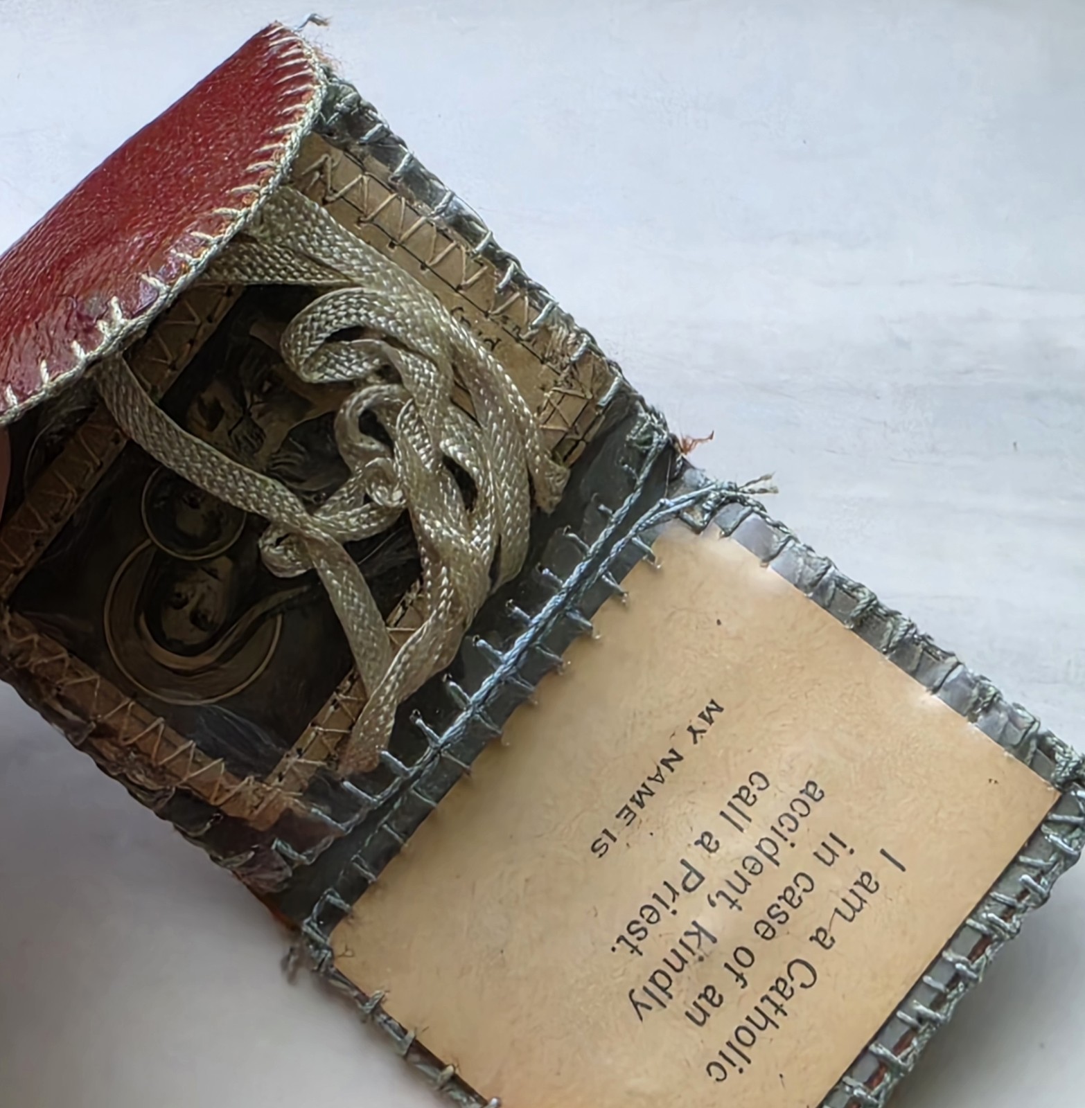 Antique Catholic Holy Brown Scapular w/Case Altar Prayer Scapular