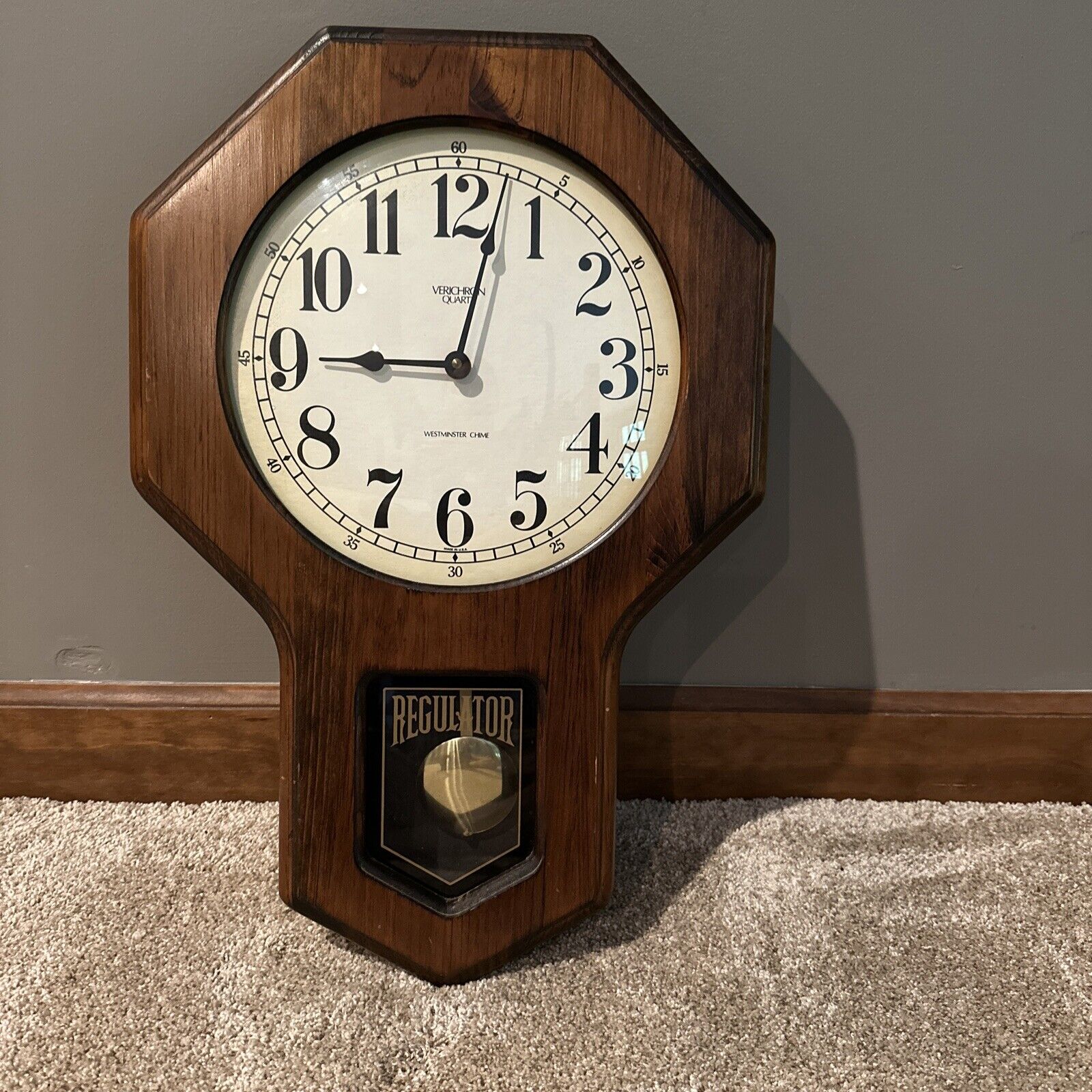 Vintage Regulator Verichron Quartz Farmhouse Wall Clock - Works