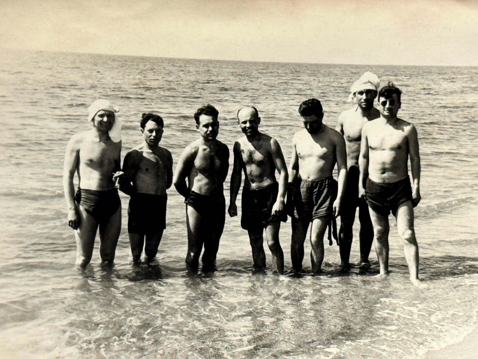 1950s Shirtless Muscular Men Portrait Soviet Vtg Snapshot Photo B&W Original